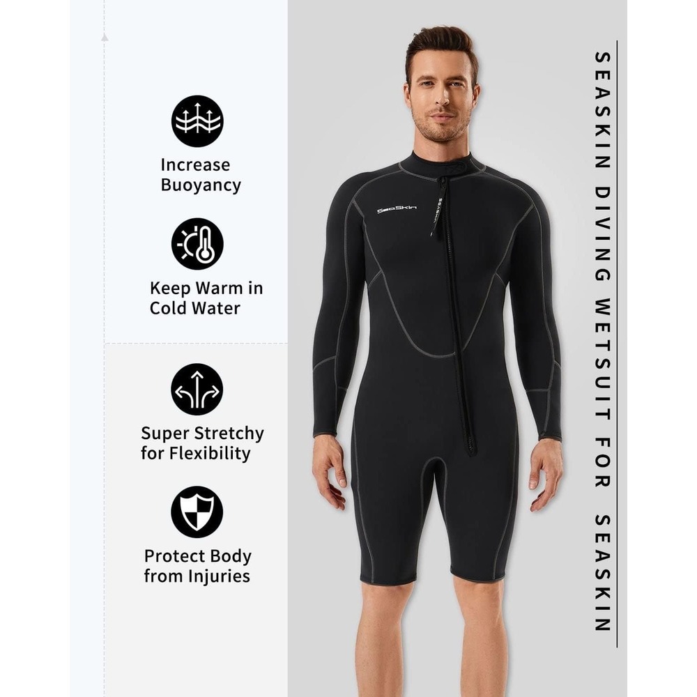 Seaskin Diving Wetsuit Mens Size XS Black New Shorty Front Zip Neoprene